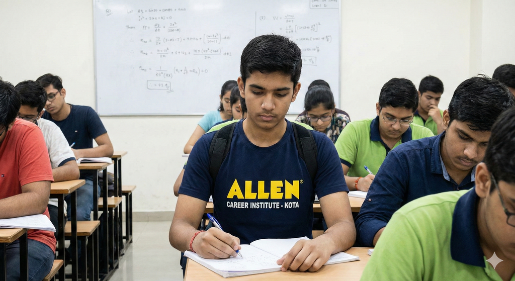 Students in a classroom setting with one student wearing an Allen Career Institute t-shirt.