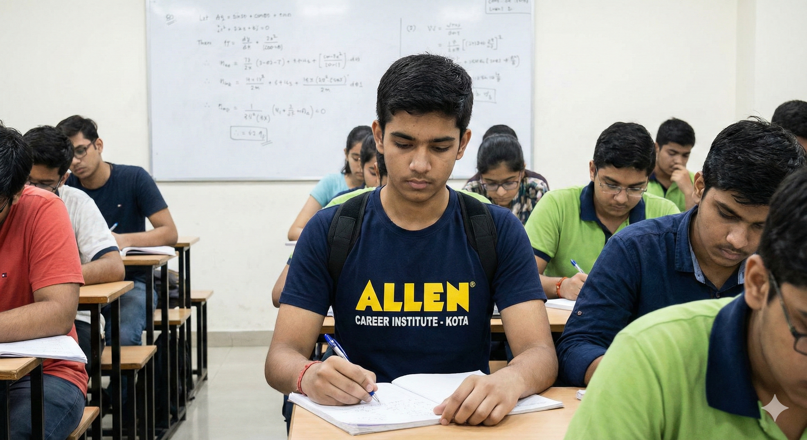 Students in a classroom setting with one student wearing an Allen Career Institute t-shirt.